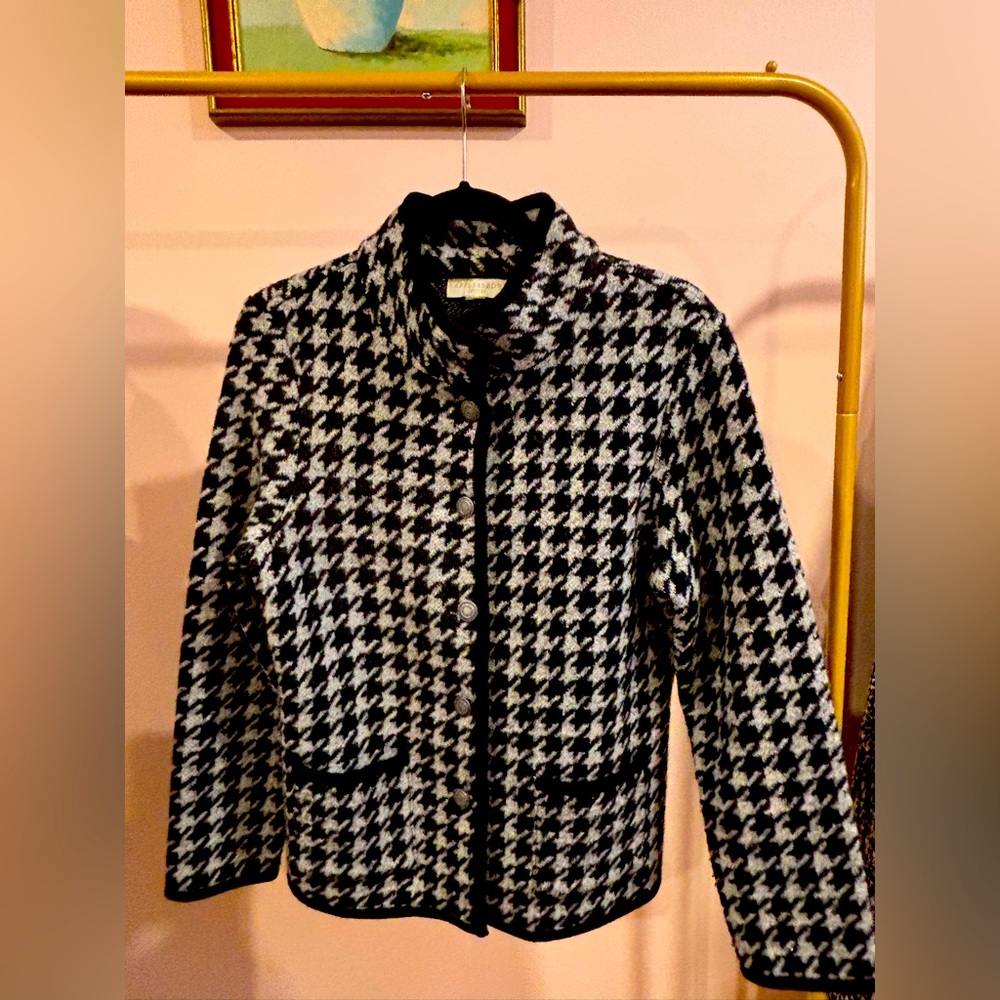 Appleseed  Womens 8 Black White Houndstooth Plaid jacket/blazed